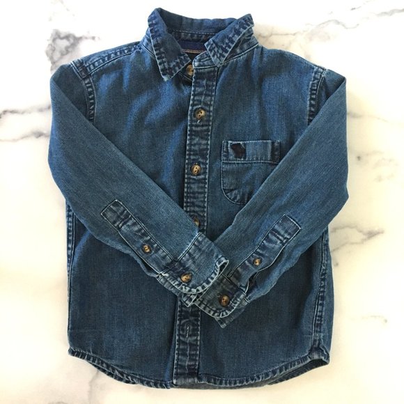 Abercrombie Kids Denim Chambray Button Down Shirt, Dark Blue, Size 3/4 - Picture 3 of 9